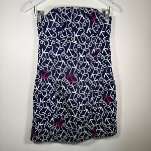 Lilly Pulitzer Strapless Nautical Anchor Rope Dress Boned Bodice Navy Pink 2